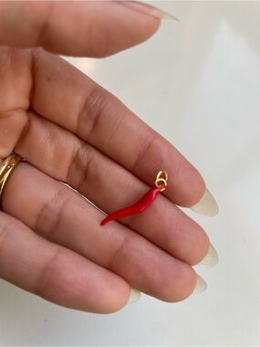 Red Chili Pepper Horn Pendant, Gold Plated, Italian Lucky Charm